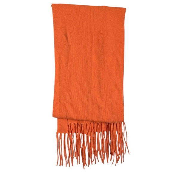 Cashmere Classics 100% Cashmere Scarf with Fringe Ends 11.5” x 73” Orange - Picture 2 of 6
